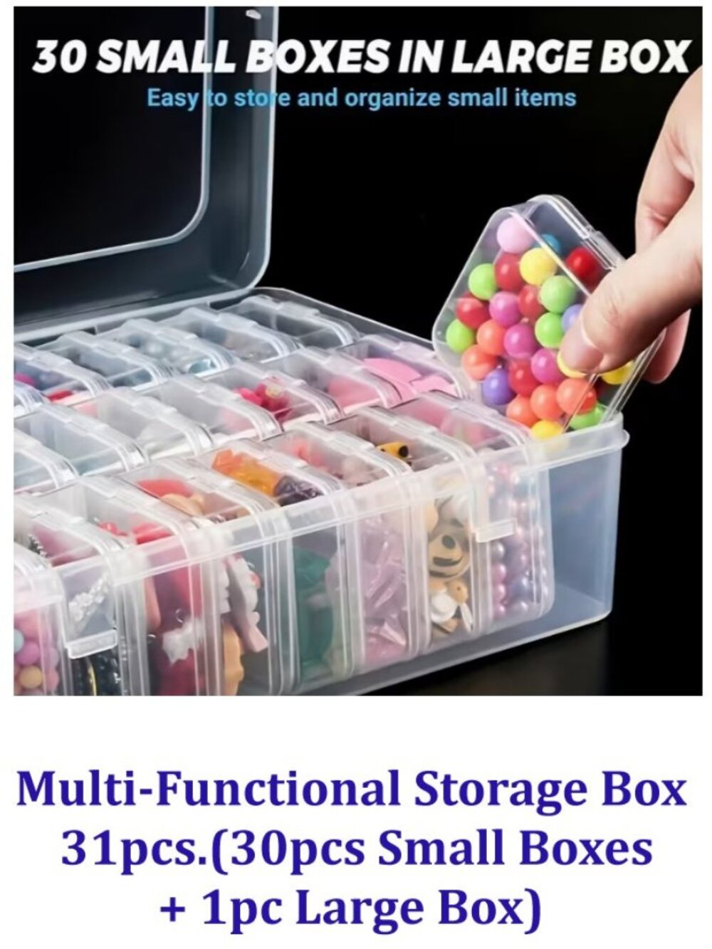 Bead Organizer Box, 30pcs Small Clear Plastic Storage Containers In One Big One.